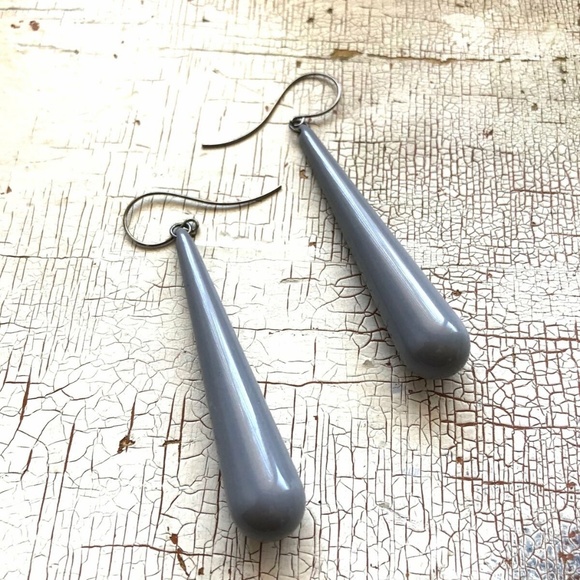 Teardrop Lucite Statement Grey Long Earrings - Picture 2 of 6